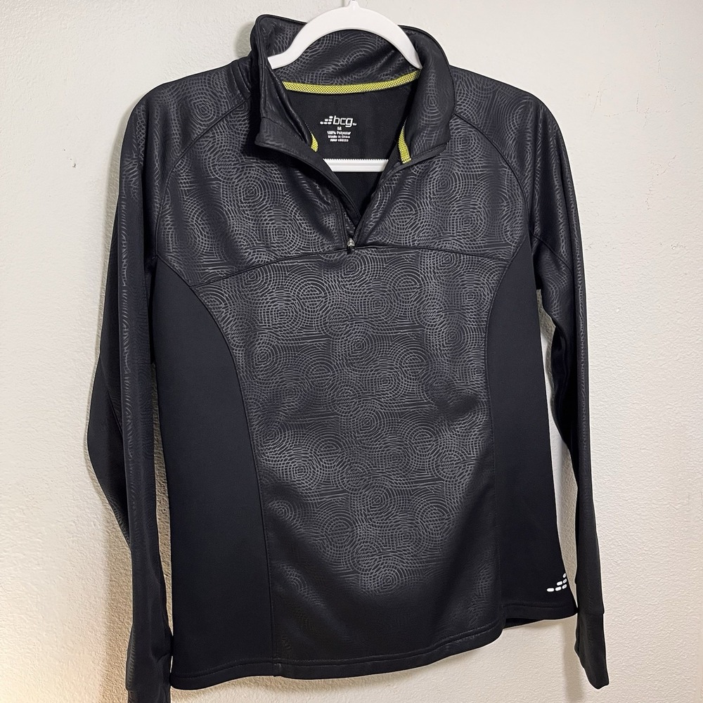 BCG Women Black Track Jacket M Geometric Quarter Zip Running Sports